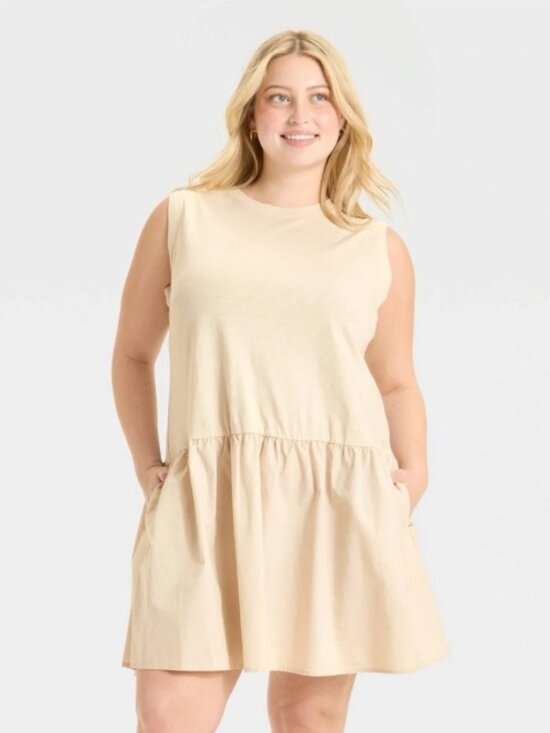 Universal Thread Dresses & Skirts - Universal Thread Taupe Cotton Sleeveless Drop Waist Ruffle Mini Dress NWT 2X